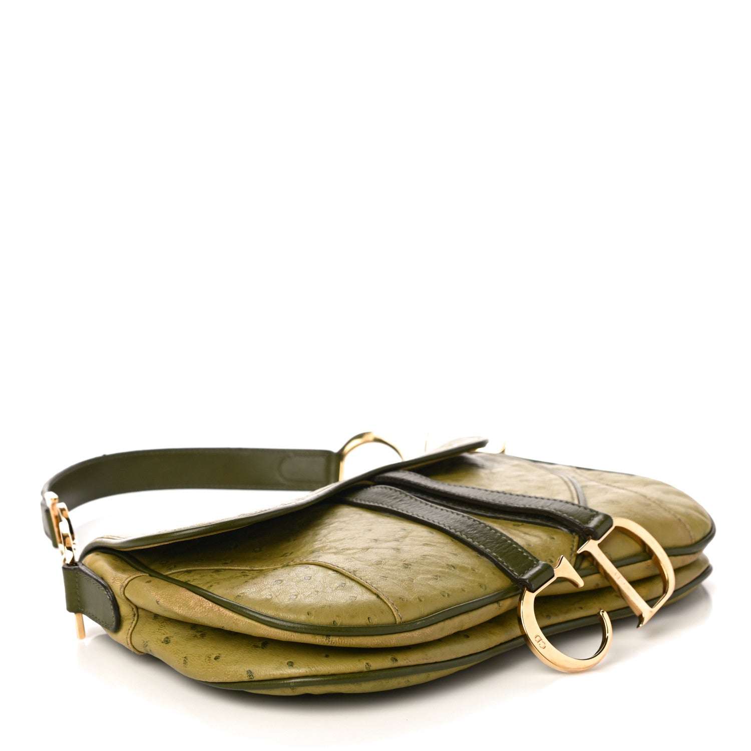 Christian Dior Ostrich Double Saddle Bag Green 4 of 11