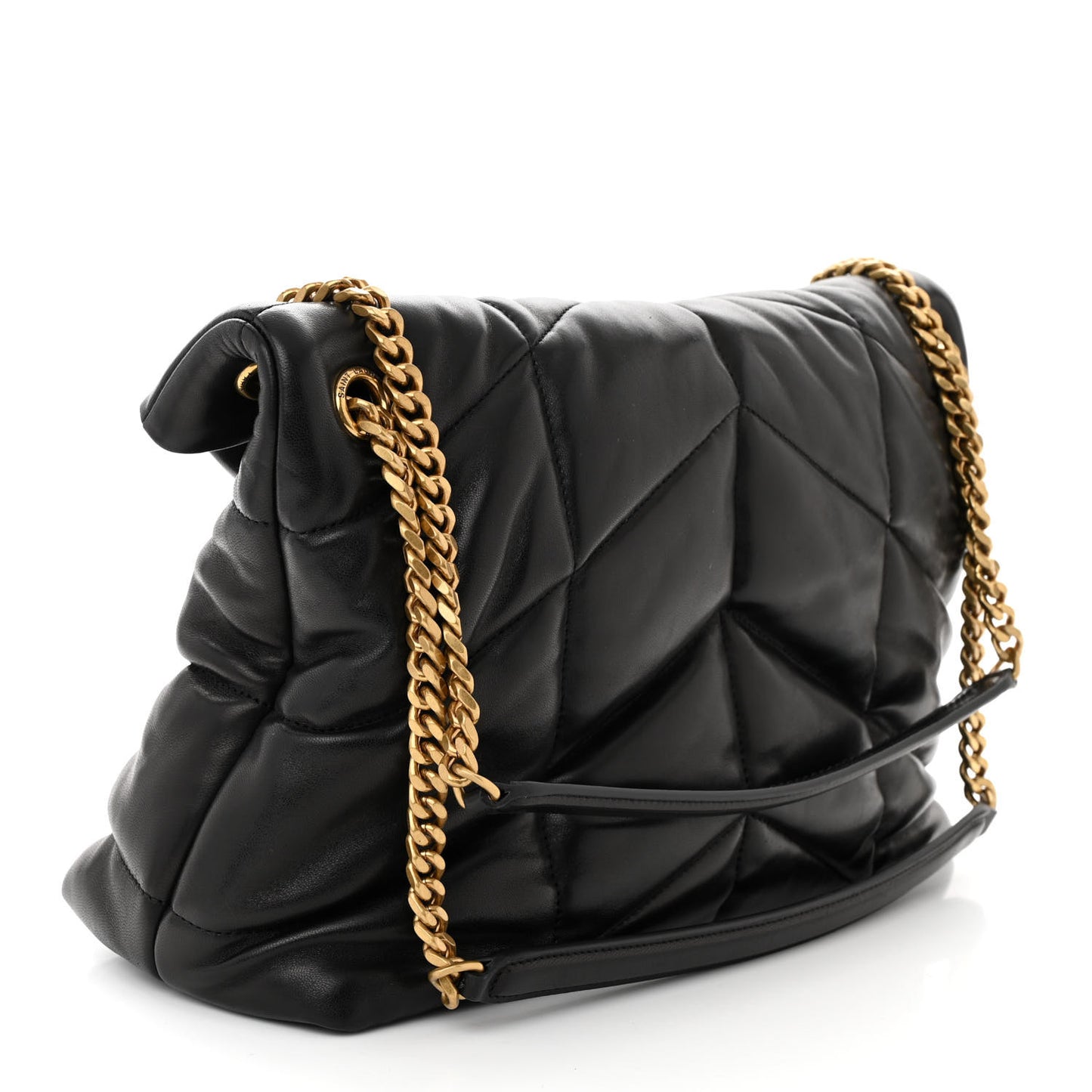 Lambskin Quilted Medium Loulou Puffer Monogram Chain Satchel Black