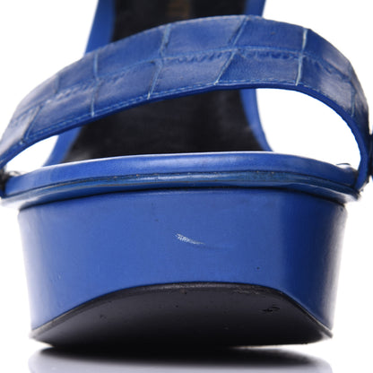 Saint Laurent Calfskin Crocodile Embossed 80 Platform Ankle Strap Sandals 35 Blue 10 of 12