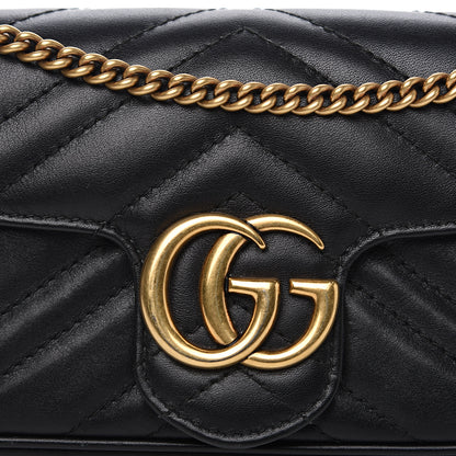 Gucci Calfskin Matelasse Super Mini GG Marmont Shoulder Bag Black 7 of 14