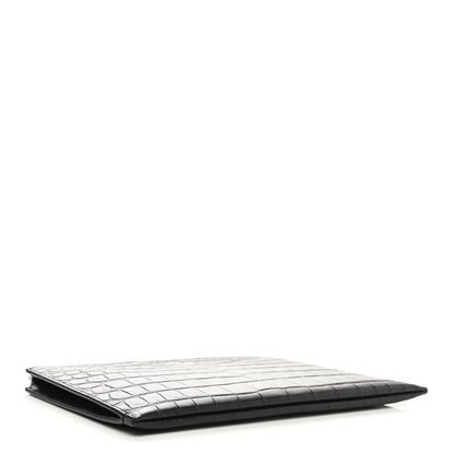 Saint Laurent Calfskin Crocodile Embossed Zip Mini Tablet Sleeve Black 4 of 8