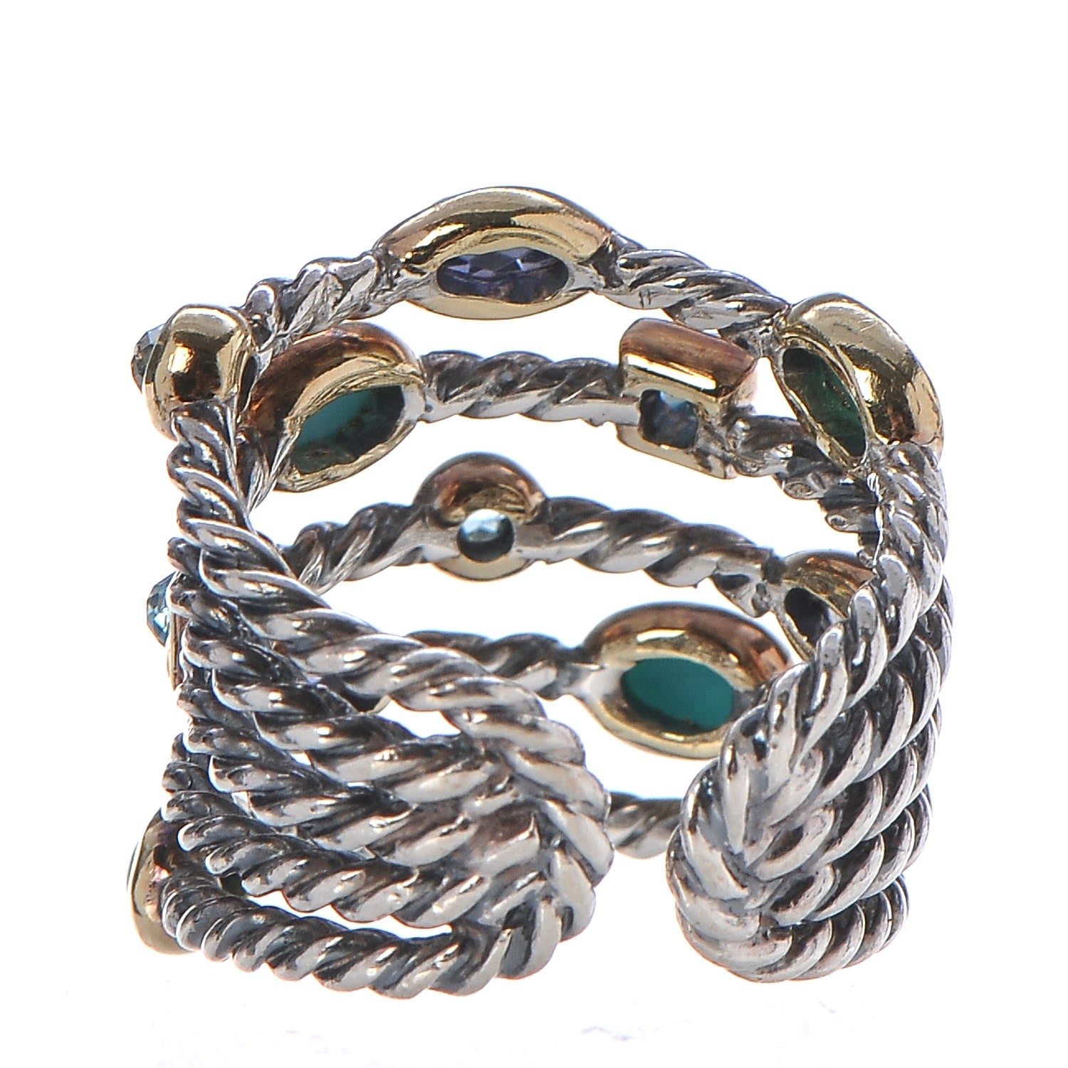 David Yurman Sterling Silver 18K Yellow Gold Turquoise Blue Topaz Iolite Confetti Ring 49.3 5 4 of 6