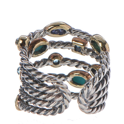 David Yurman Sterling Silver 18K Yellow Gold Turquoise Blue Topaz Iolite Confetti Ring 49.3 5 4 of 6
