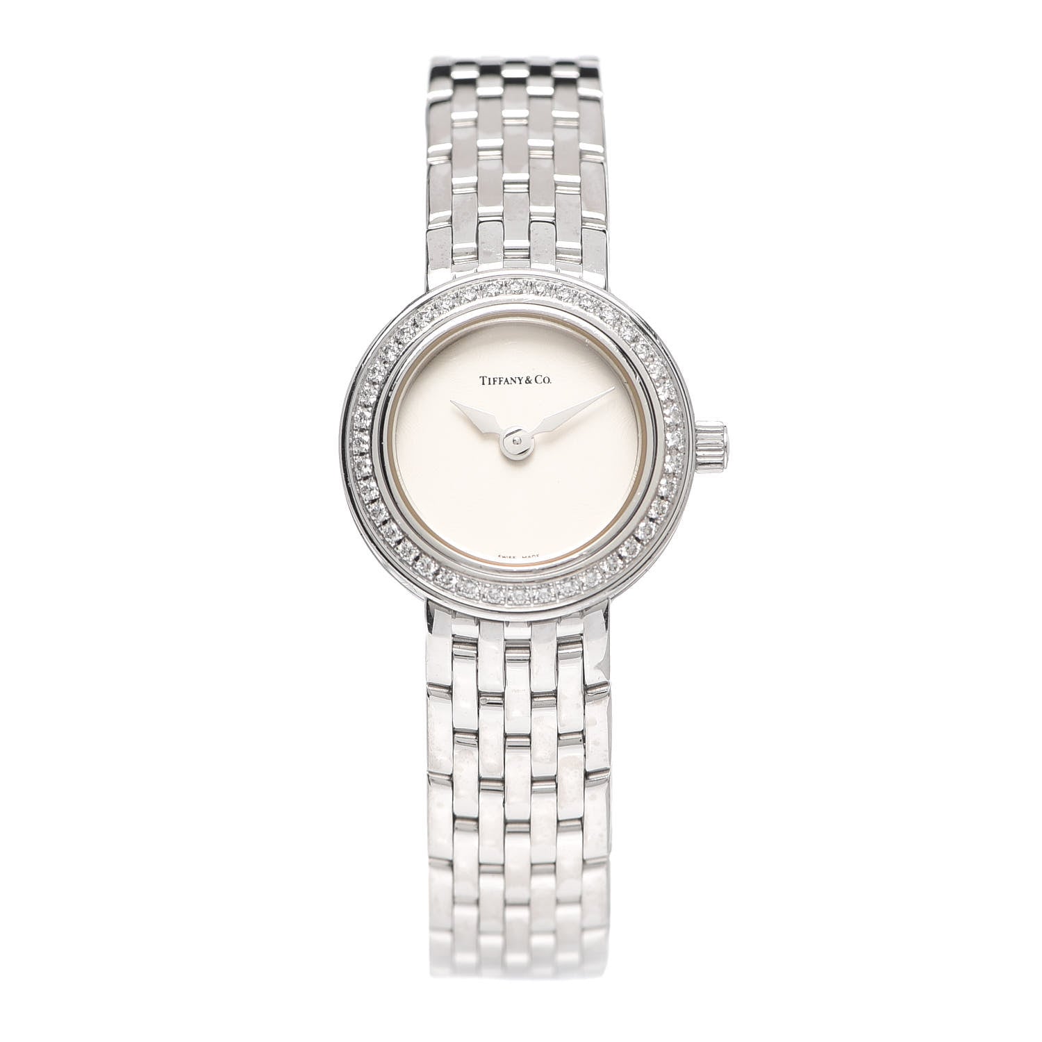 Tiffany 18K White Gold Diamond Bezel 20mm Classic Quartz Watch 1 of 5
