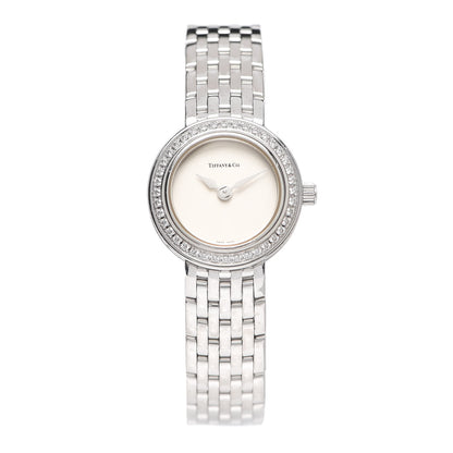 Tiffany 18K White Gold Diamond Bezel 20mm Classic Quartz Watch 1 of 5