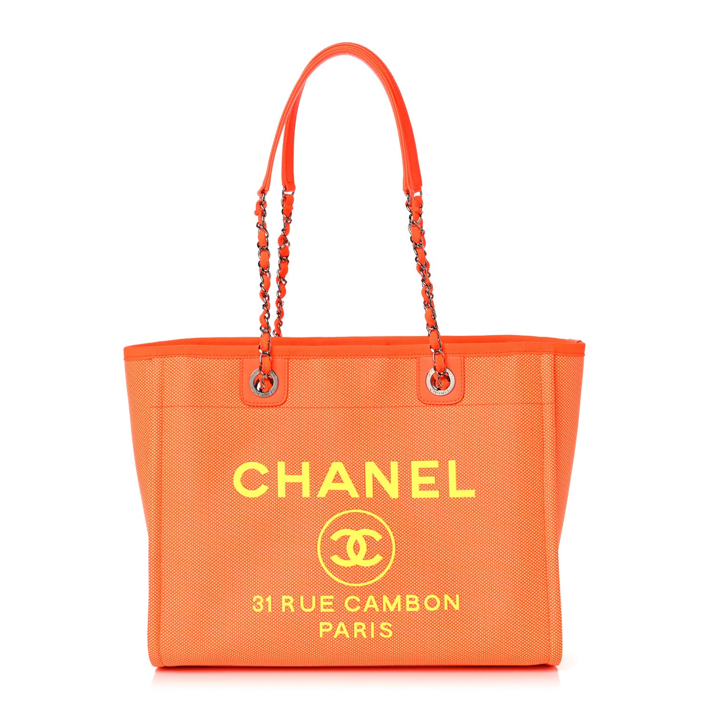 Mixed Fibers Calfskin Small Deauville Tote Orange Yellow