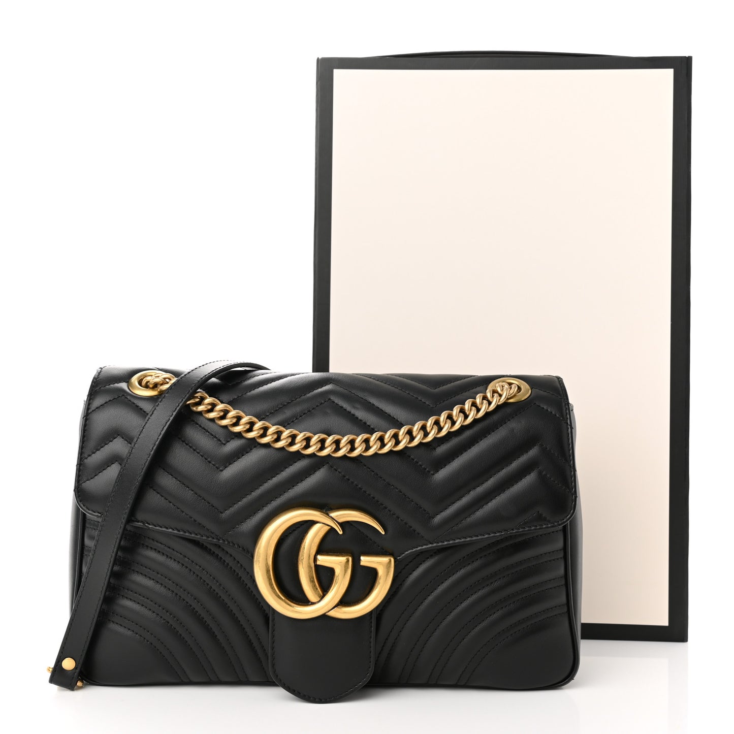 Calfskin Matelasse Medium GG Marmont Shoulder Bag Black