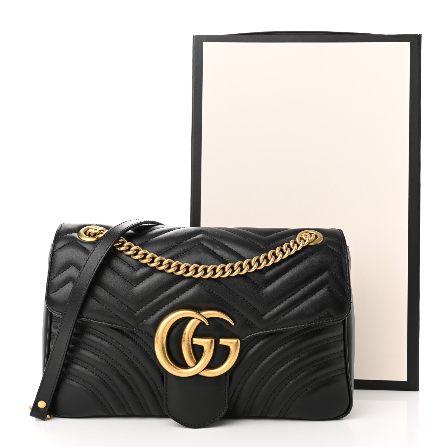 Gucci Calfskin Matelasse Medium GG Marmont Shoulder Bag Black 11 of 11