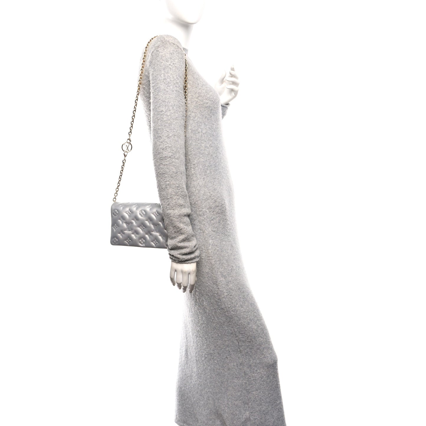 Metallic Lambskin Embossed Monogram Pochette Coussin Silver