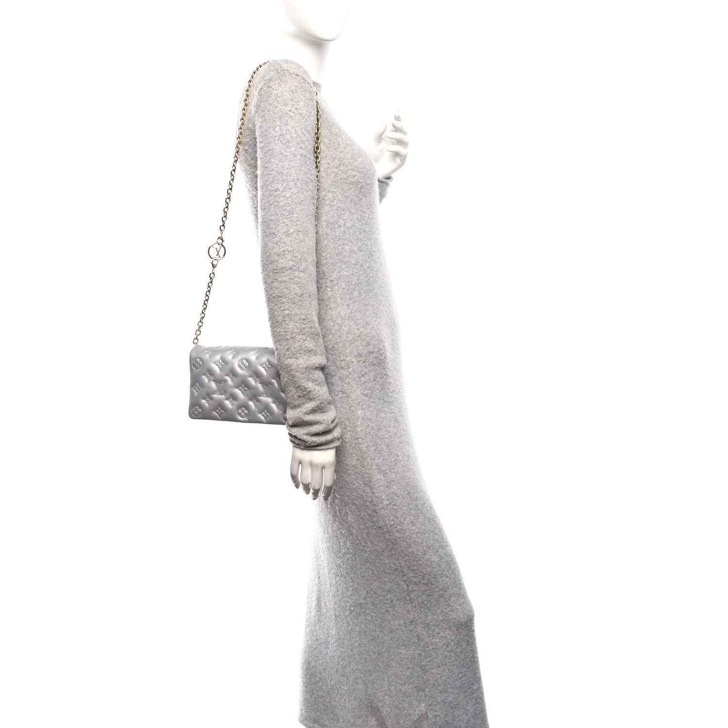 Louis Vuitton Metallic Lambskin Embossed Monogram Pochette Coussin Silver 3 of 19