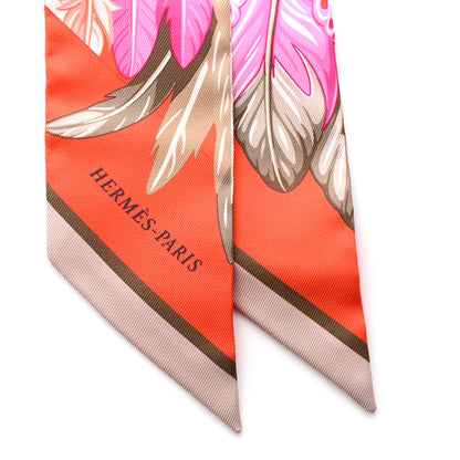 Hermes Silk La Danse Pacifique Twilly Orange Fuchsia Kaki 4 of 4