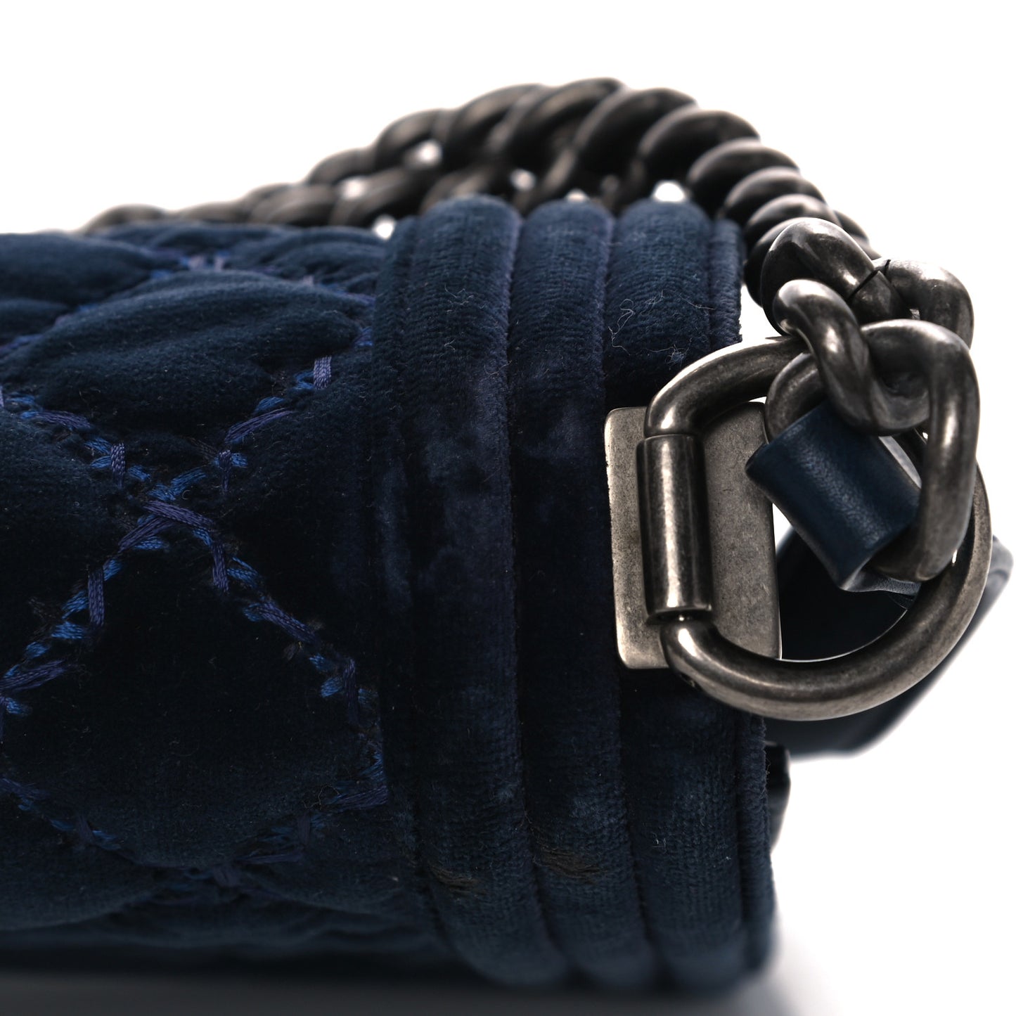 Velvet Tweed Quilted Medium Boy Flap Dark Navy Blue