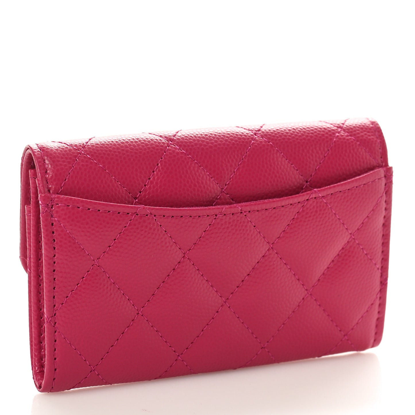 Caviar Quilted Flap Card Holder Wallet Dark Pink