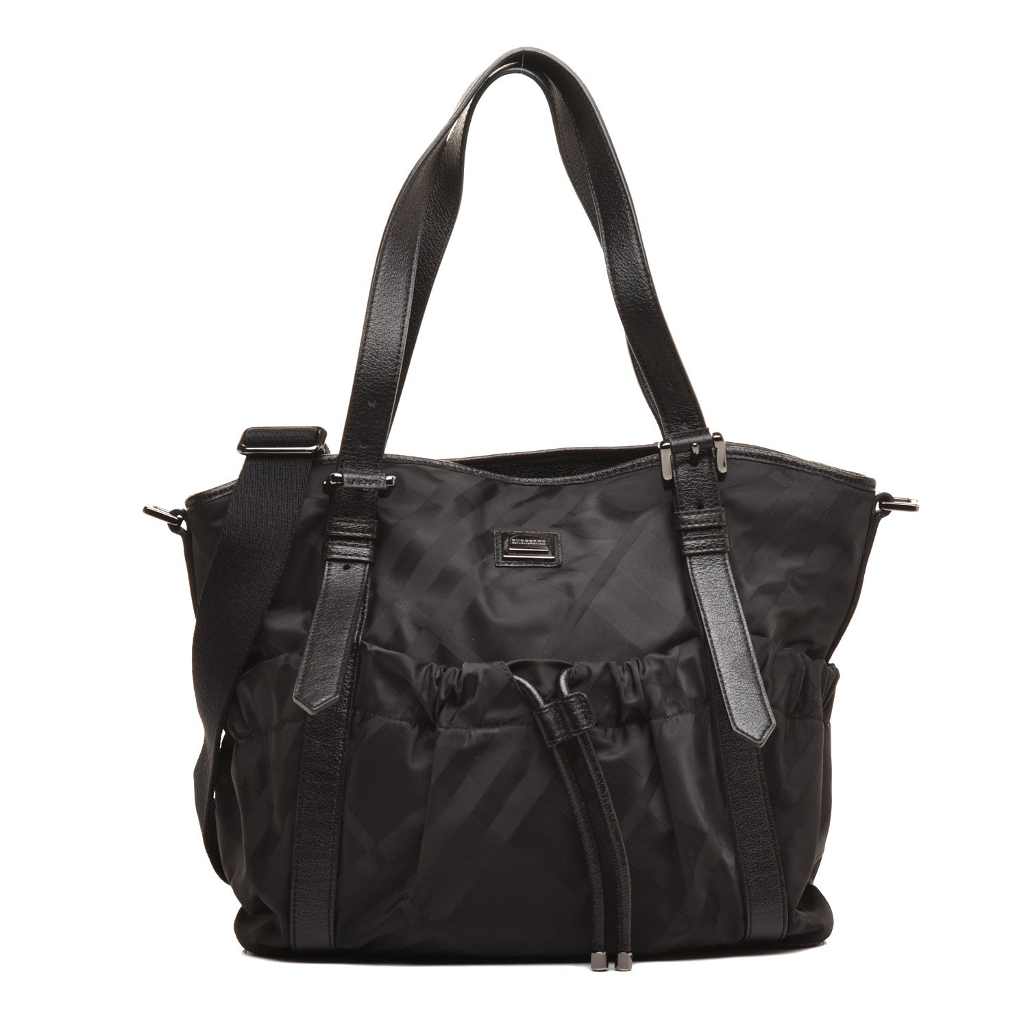 Burberry Nylon Tonal Check Drawstring Tote Black 1 of 9
