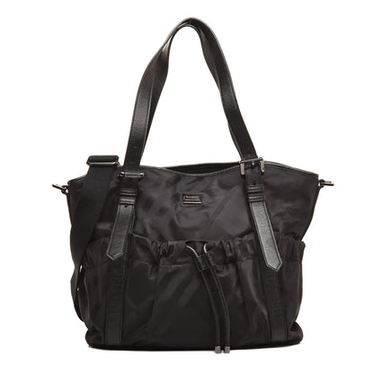 Burberry Nylon Tonal Check Drawstring Tote Black 1 of 9