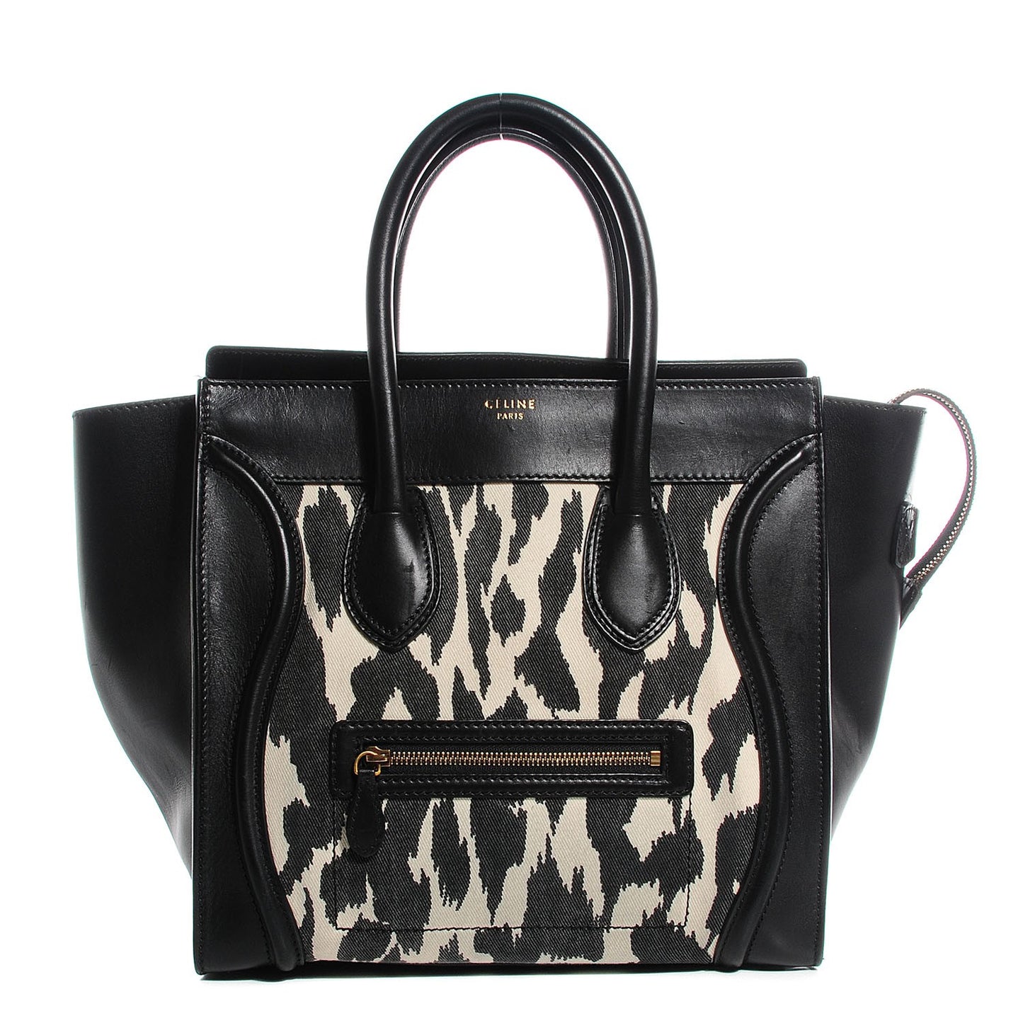Linen Leopard Printed Mini Luggage Black