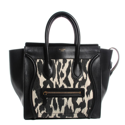 Celine Linen Leopard Printed Mini Luggage Black 1 of 8