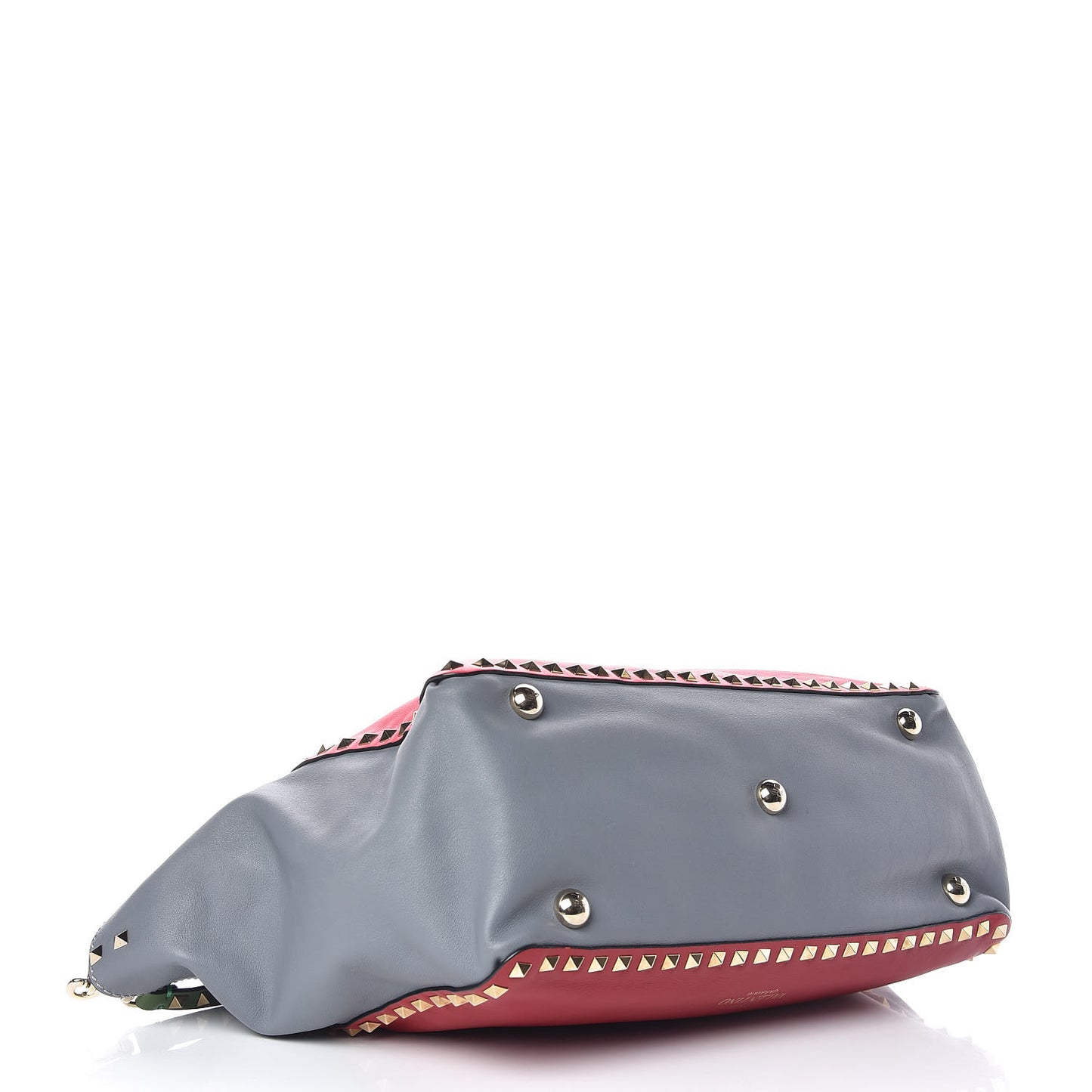 Vitello Colorblock Medium Rockstud Tote Deep Rose Clover Grey Scarlet