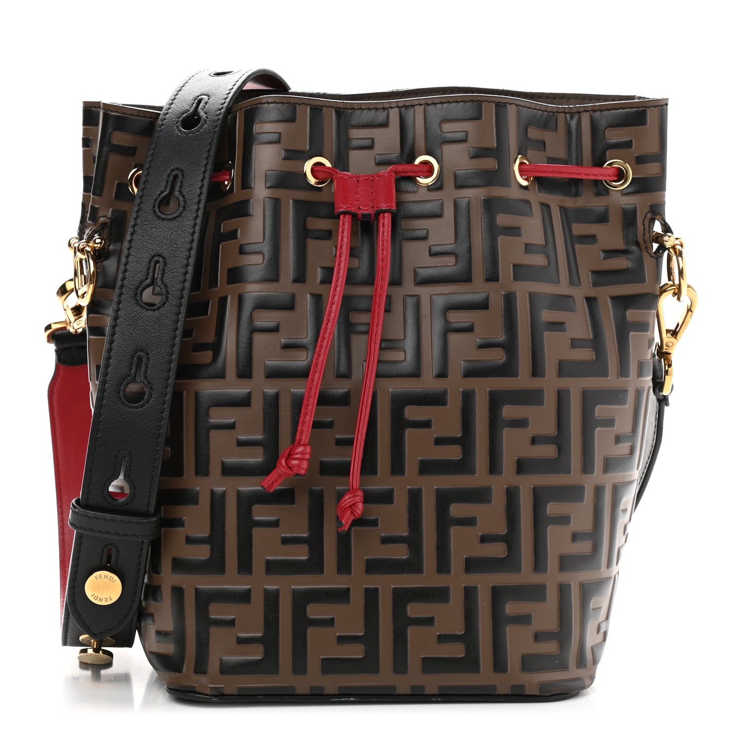 Fendi Vitello Grace F is Fendi Bi-Color FF 1974 Embossed Grande Mon Tresor Bucket Bag Maya Black Fragola 1 of 16