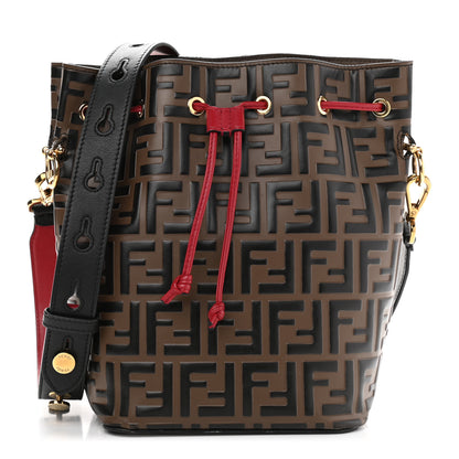 Fendi Vitello Grace F is Fendi Bi-Color FF 1974 Embossed Grande Mon Tresor Bucket Bag Maya Black Fragola 1 of 16