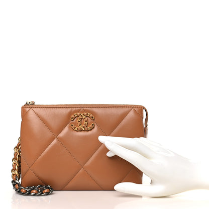 Chanel Shiny Goatskin Quilted Small Chanel 19 Pouch With Handle Brown 2 of 9