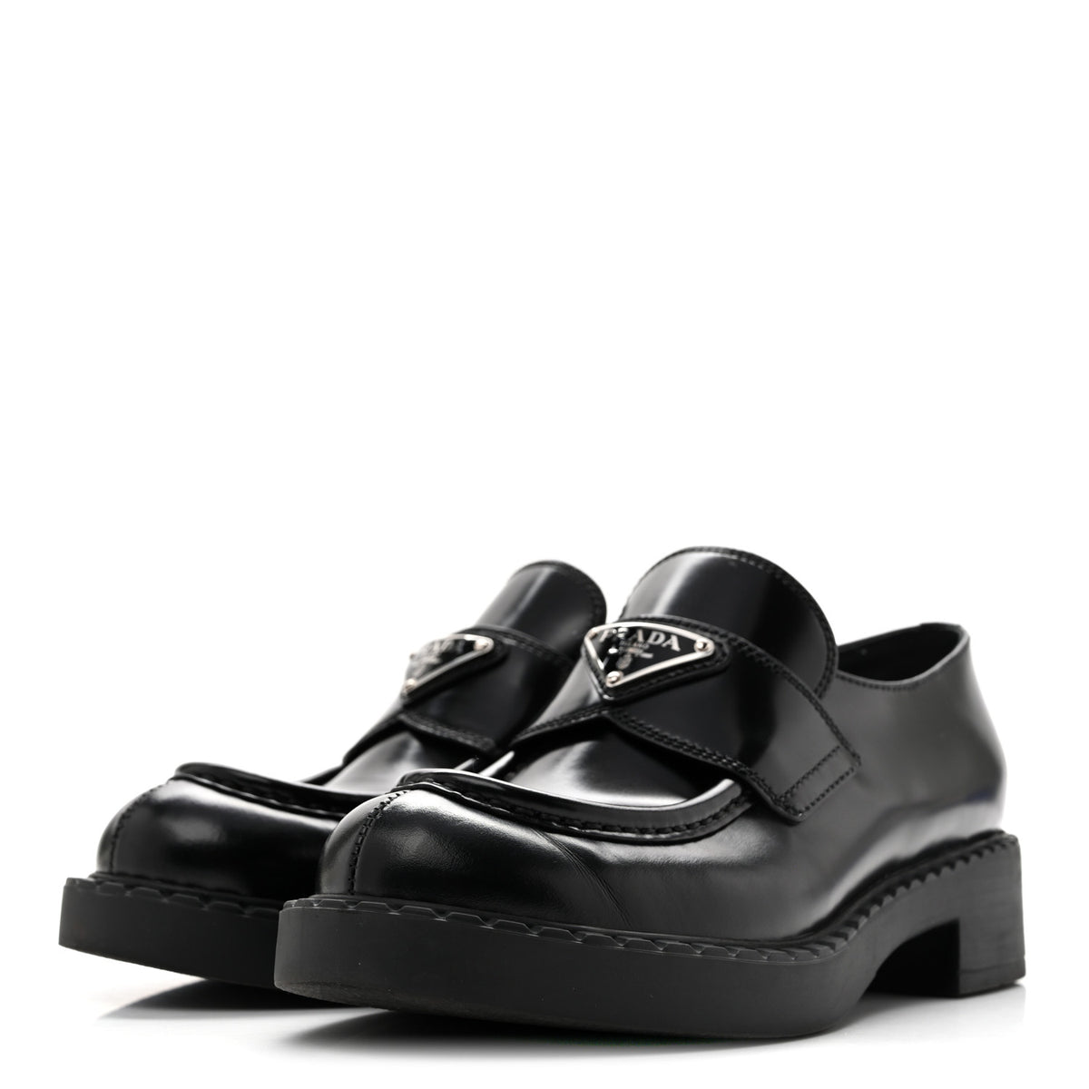 Prada Spazzolato Metal Triangle Logo 50mm Loafers 37 Black 4 of 10