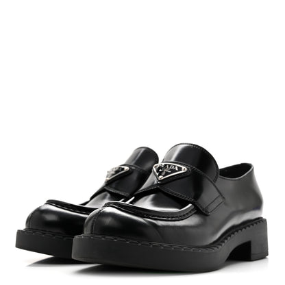 Prada Spazzolato Metal Triangle Logo 50mm Loafers 37 Black 4 of 10