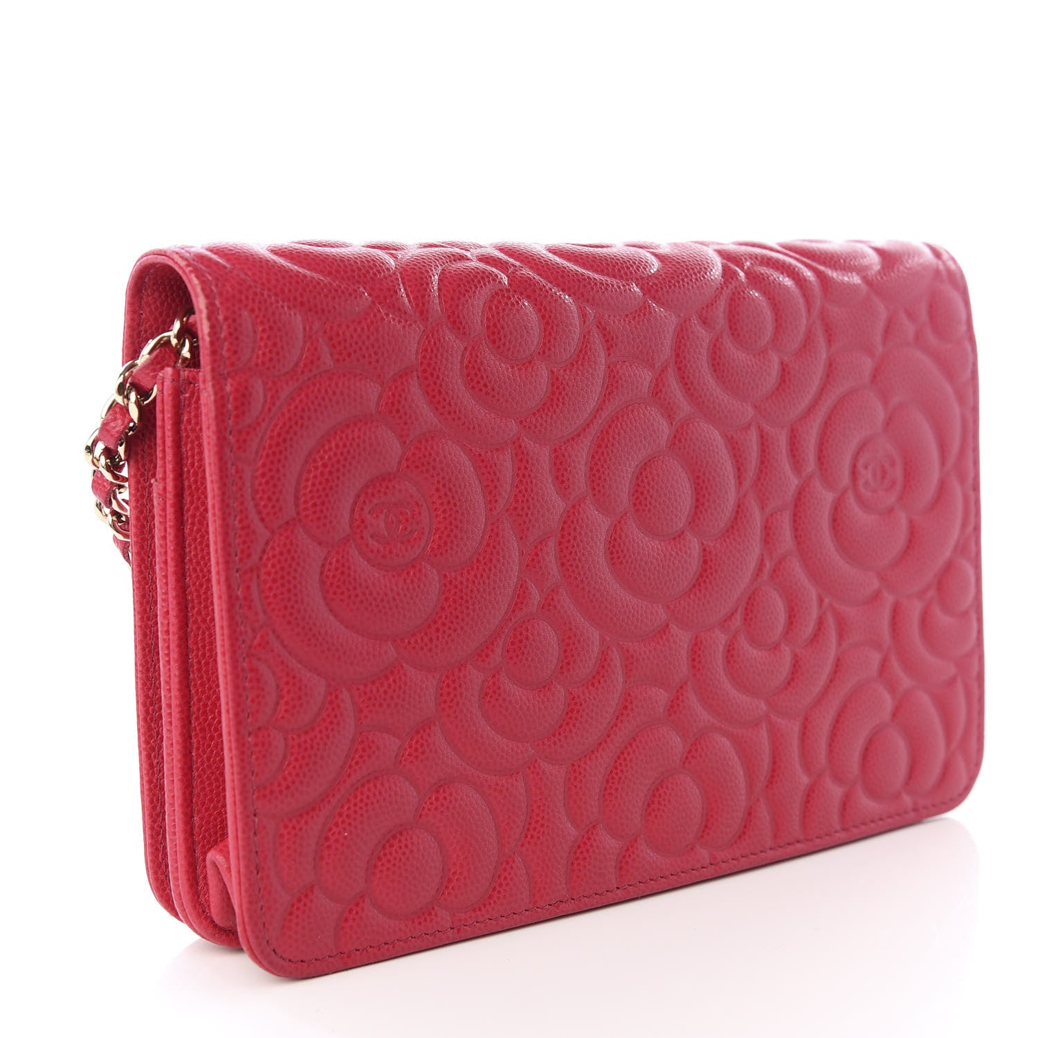 Chanel Caviar Camellia Embossed Wallet On Chain WOC Fuschia 2 of 12