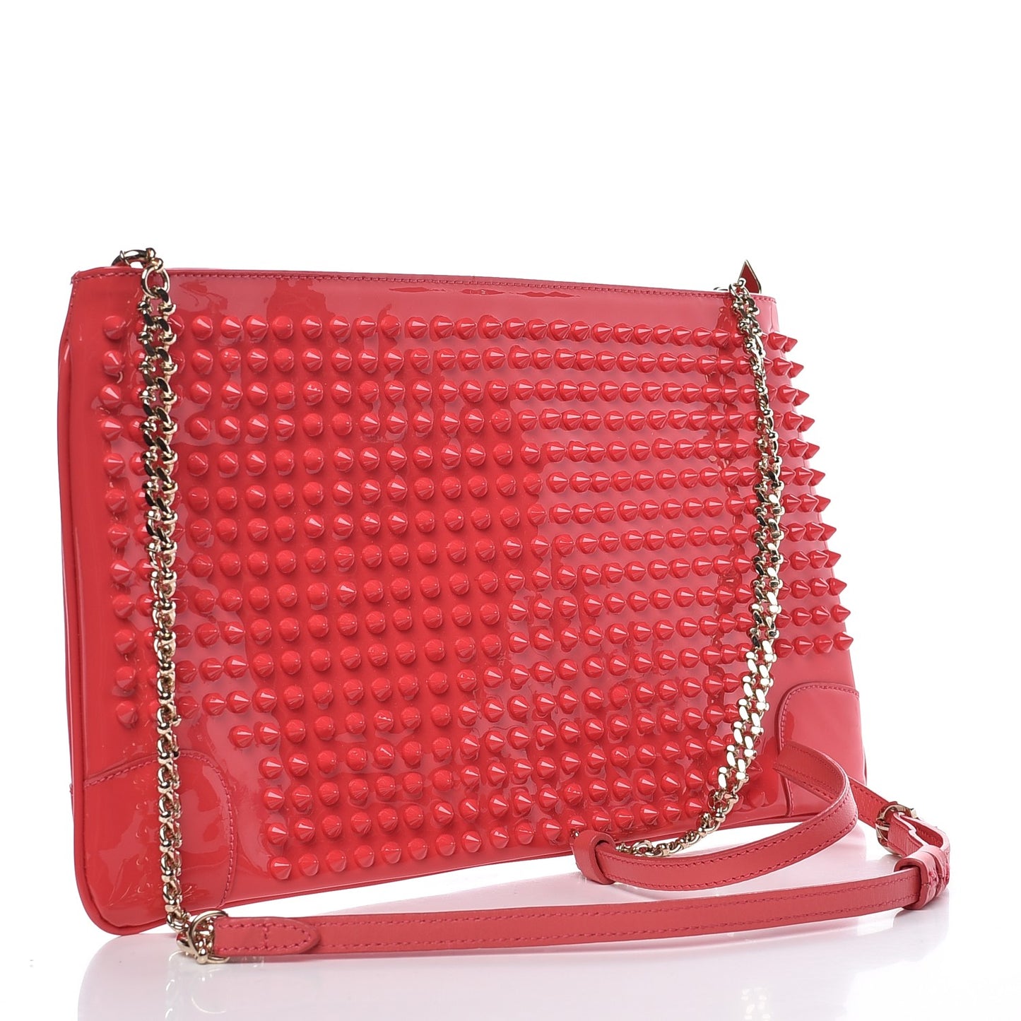 Calfskin Studded Loubiposh Chain Clutch Framboisine
