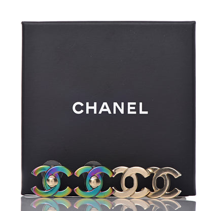 Chanel CC Turnlock Interchangeable Earrings Gold Iridescent 7 of 7