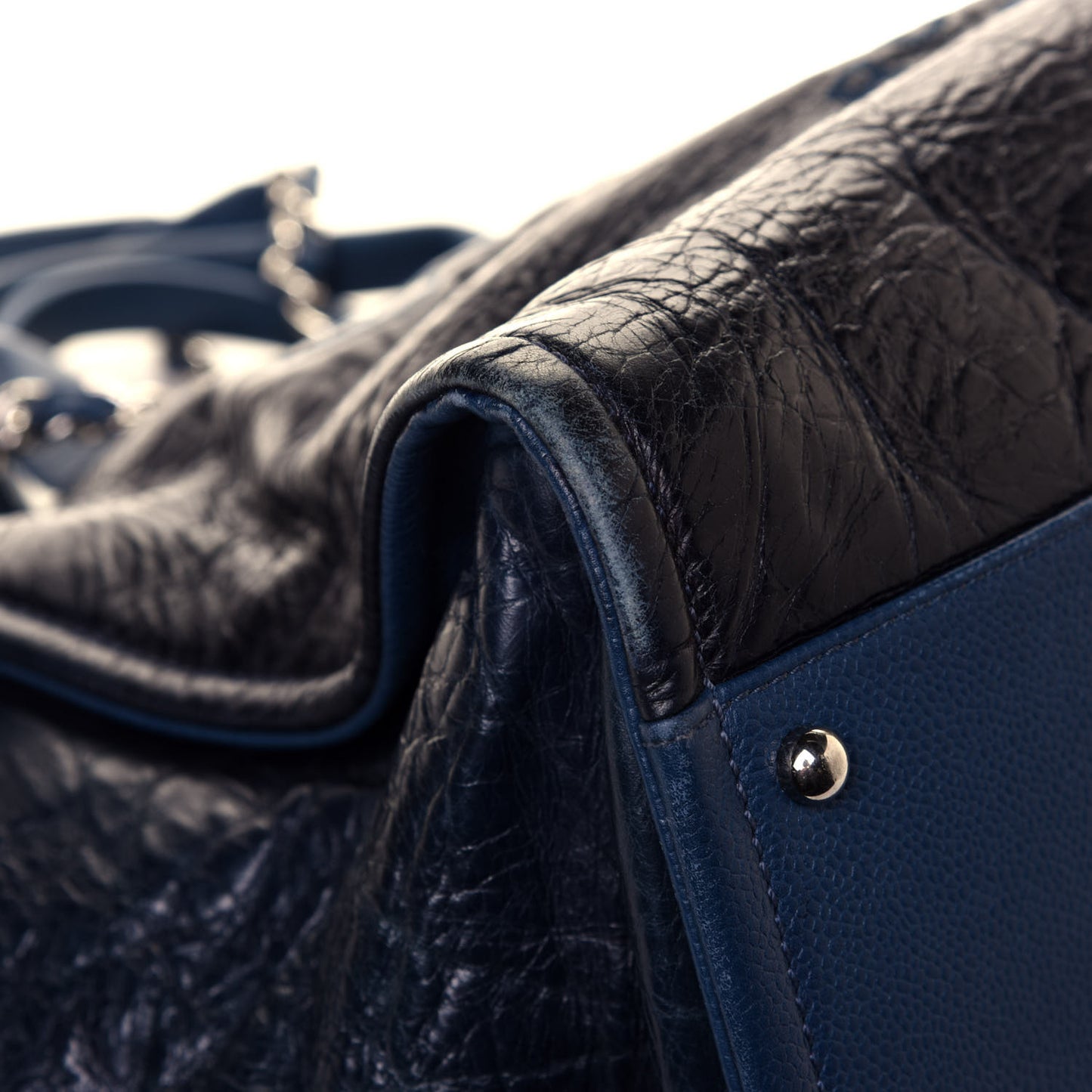Glazed Calfskin Large Deauville Tote Blue
