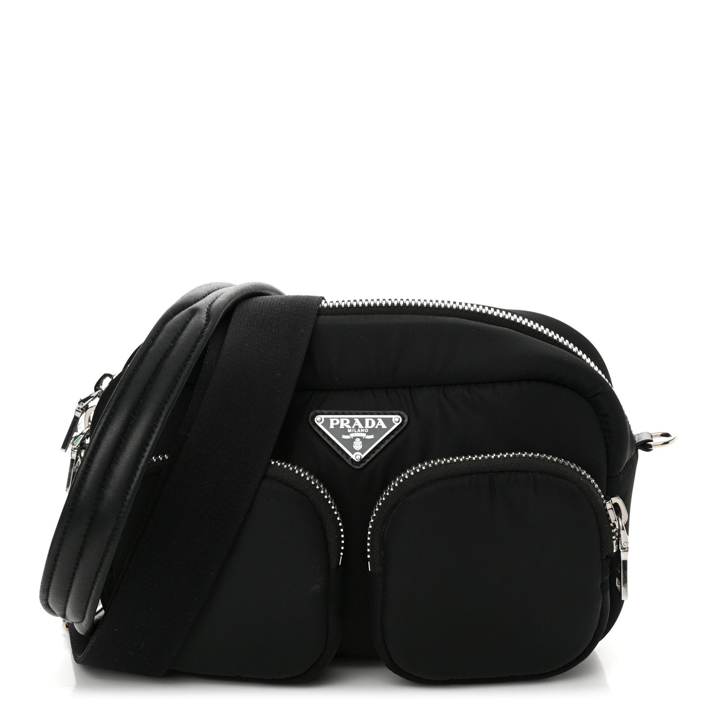 Tessuto Nylon Pocket Cargo Shoulder Bag Black White