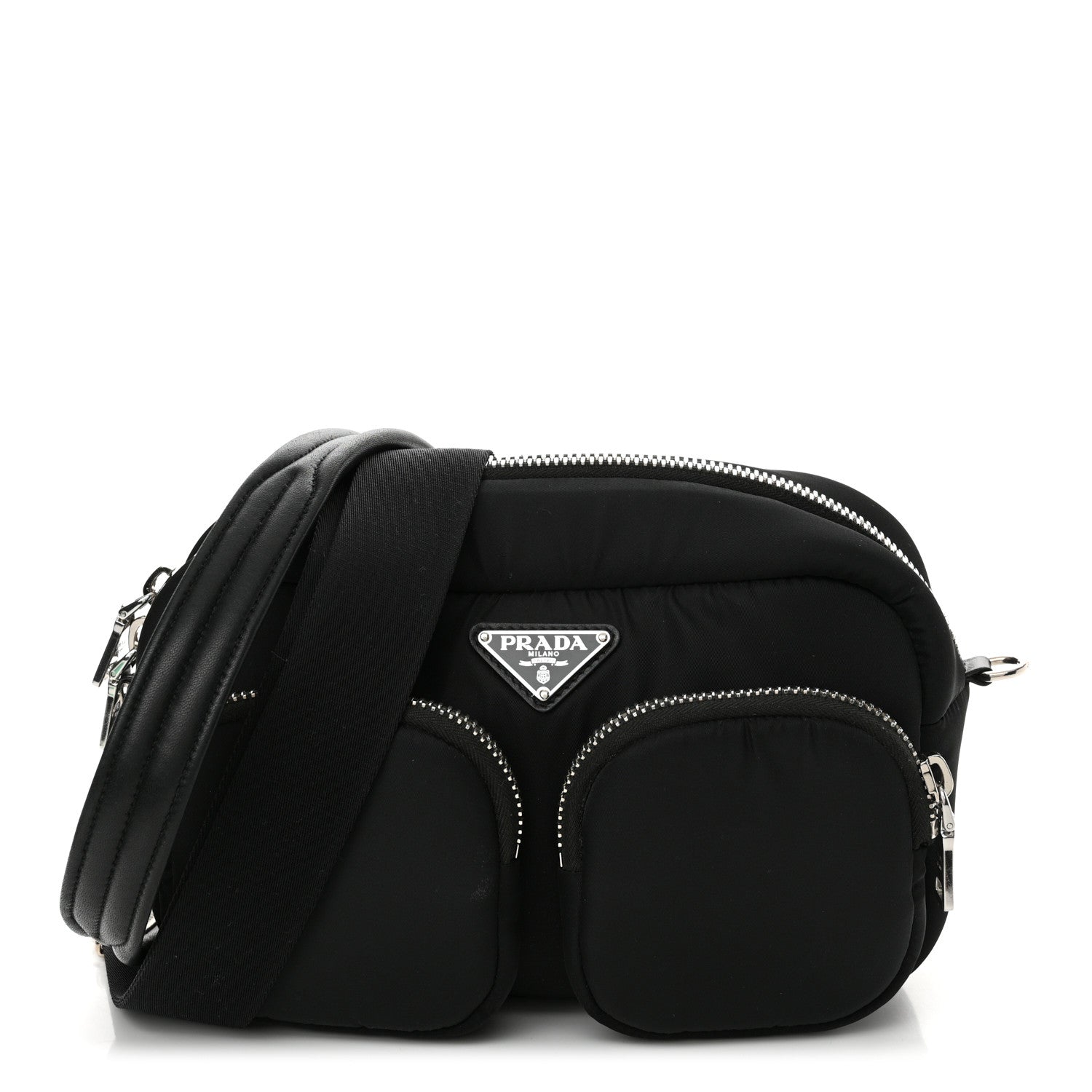 Prada Tessuto Nylon Pocket Cargo Shoulder Bag Black White 1 of 9