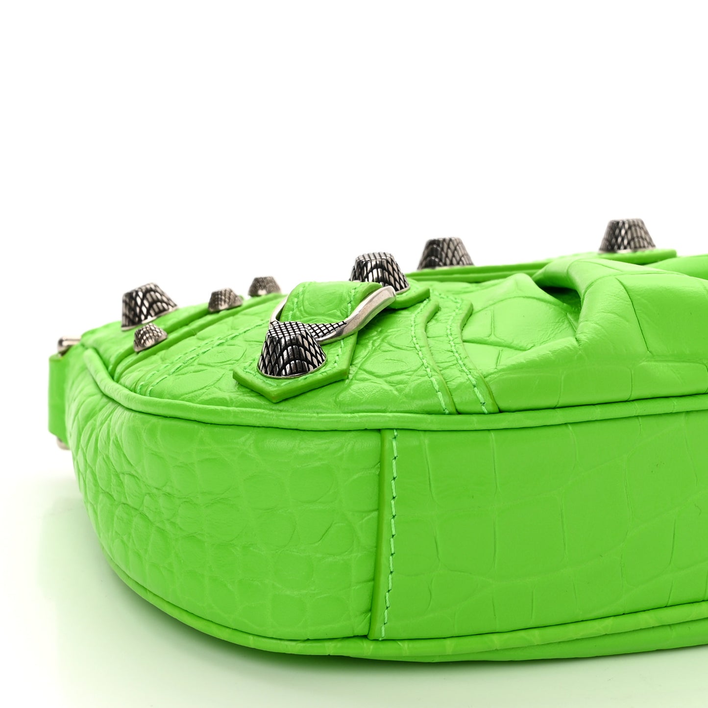 Extra Supple Calfskin Crocodile Embossed Le Cagole Mini Purse With Chain Acid Green
