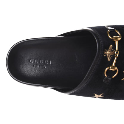 Gucci Softy Velvet Malaga Kid Bee Star Embroidered Womens Horsebit River Slippers 38 Black 7 of 10