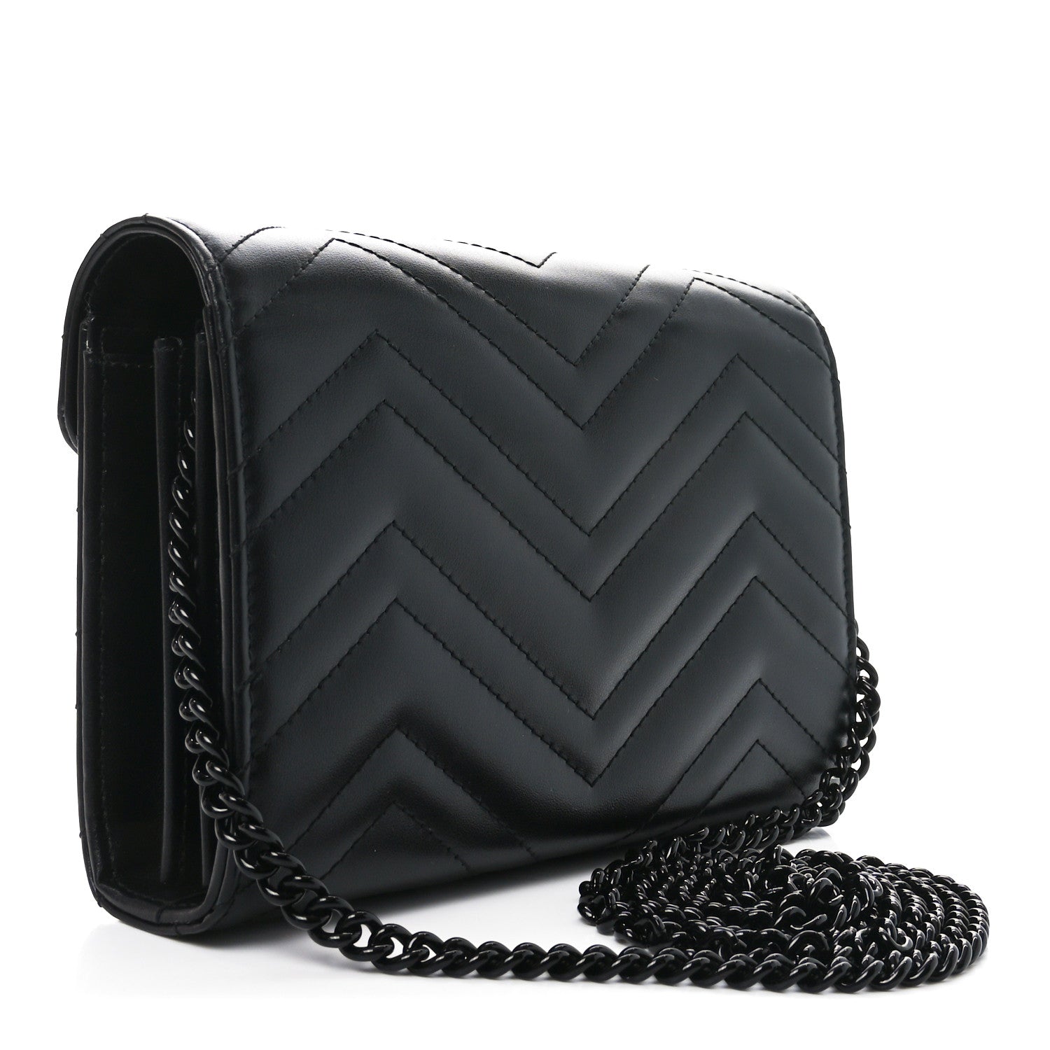 Gucci Calfskin Matelasse Monochrome GG Marmont Chain Wallet Black 3 of 11