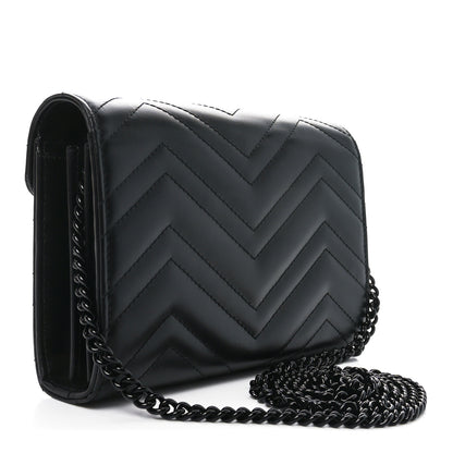 Gucci Calfskin Matelasse Monochrome GG Marmont Chain Wallet Black 3 of 11