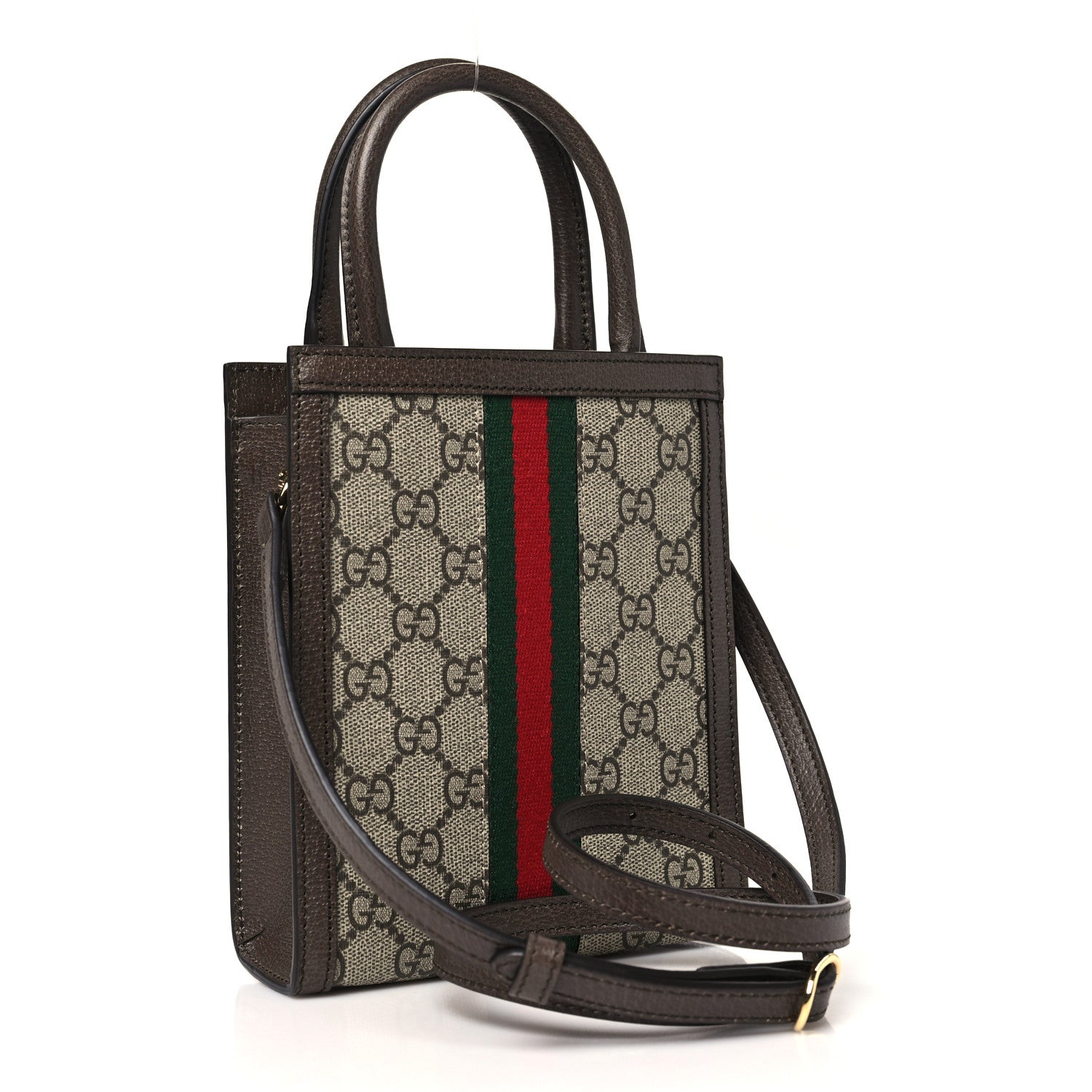 Gucci GG Supreme Monogram Textured Dollar Calfskin Web Super Mini Ophidia Mini Tote Bag Beige Ebony New Acero 3 of 10
