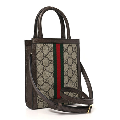 Gucci GG Supreme Monogram Textured Dollar Calfskin Web Super Mini Ophidia Mini Tote Bag Beige Ebony New Acero 3 of 10