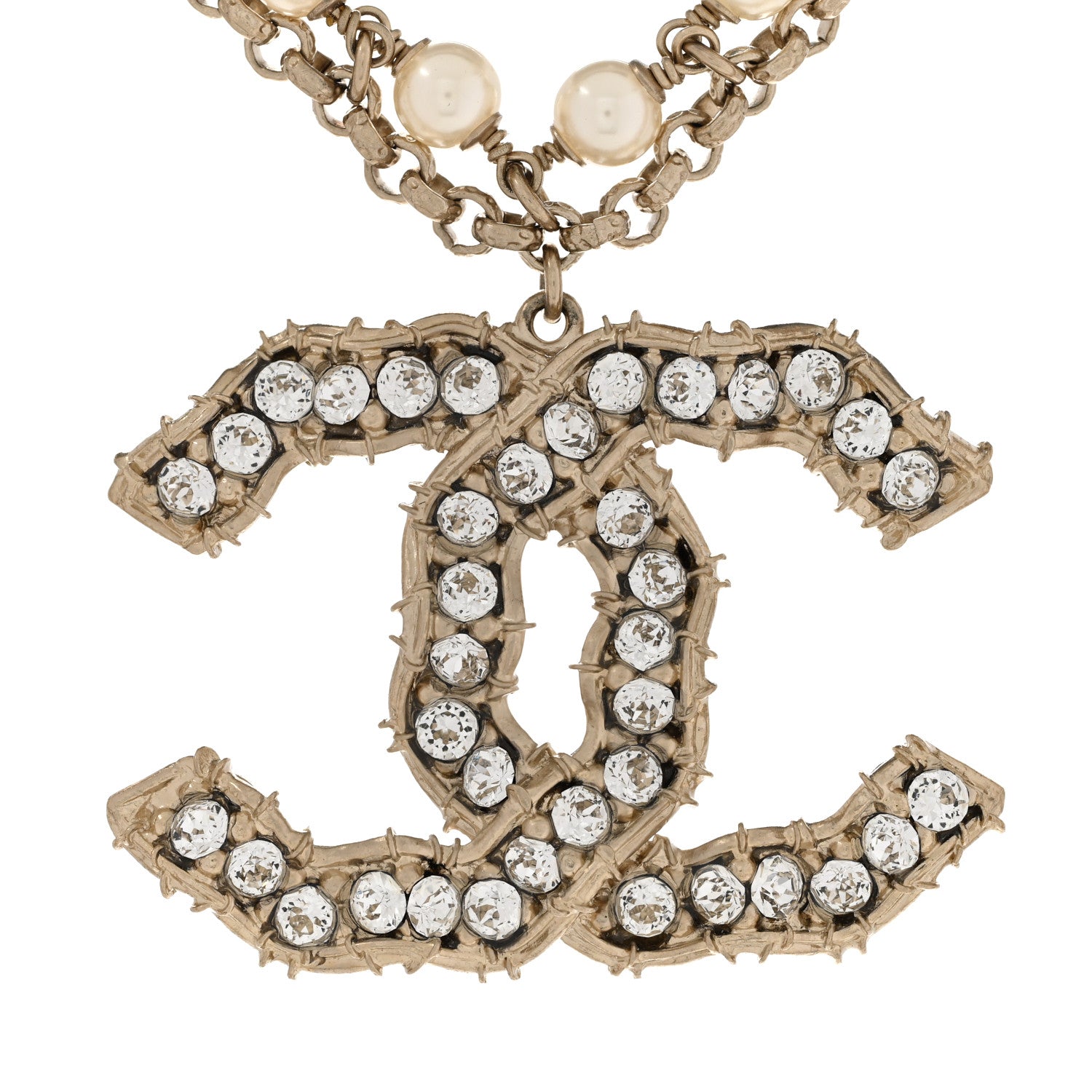 Chanel Pearl Crystal CC Camellia Express Necklace Gold 4 of 6