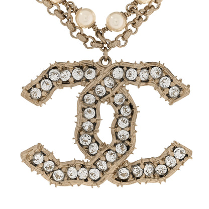Chanel Pearl Crystal CC Camellia Express Necklace Gold 4 of 6