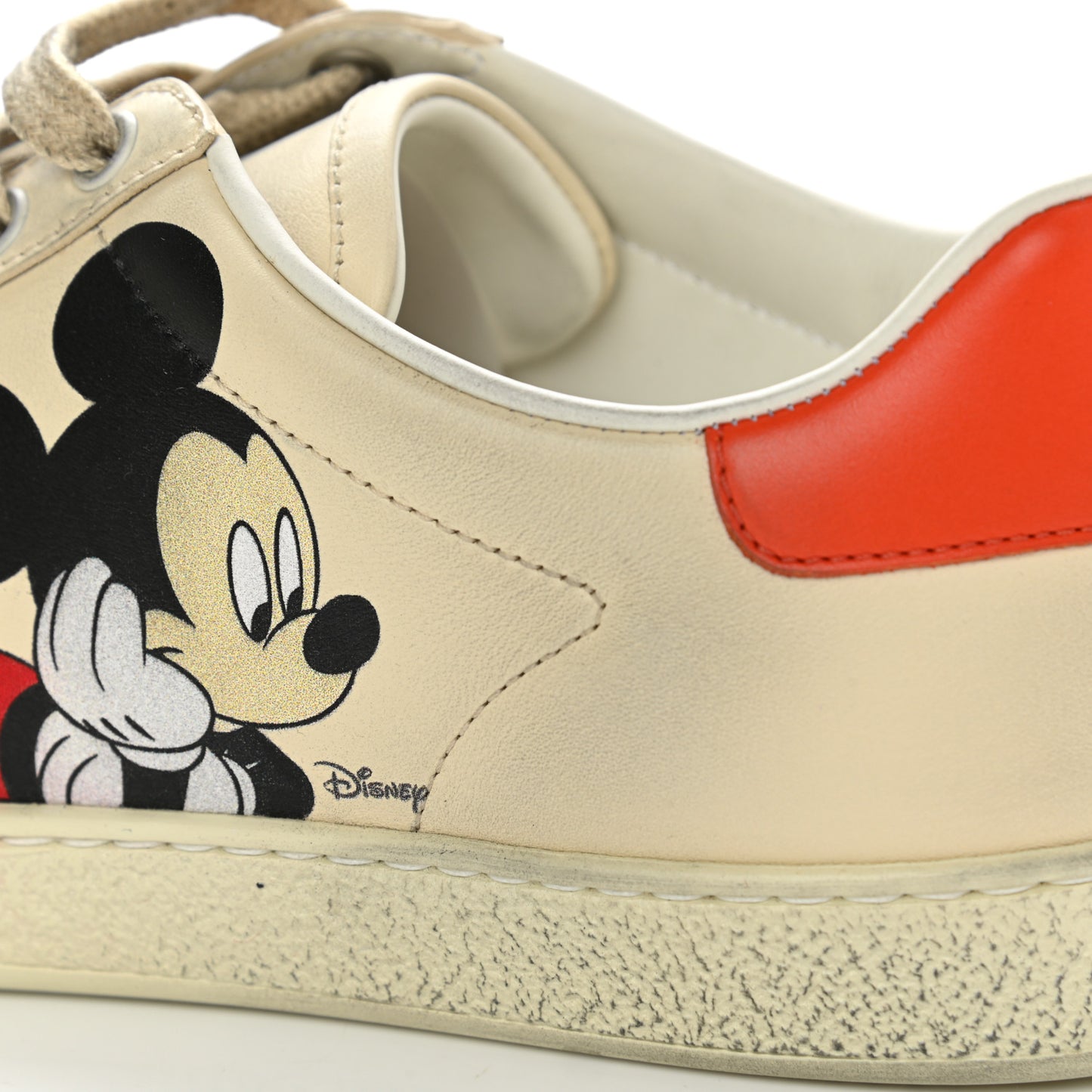 X DISNEY Miro Soft Calfskin Mickey Mouse Print Womens Ace Sneakers 38.5 Ivory Deep Orange