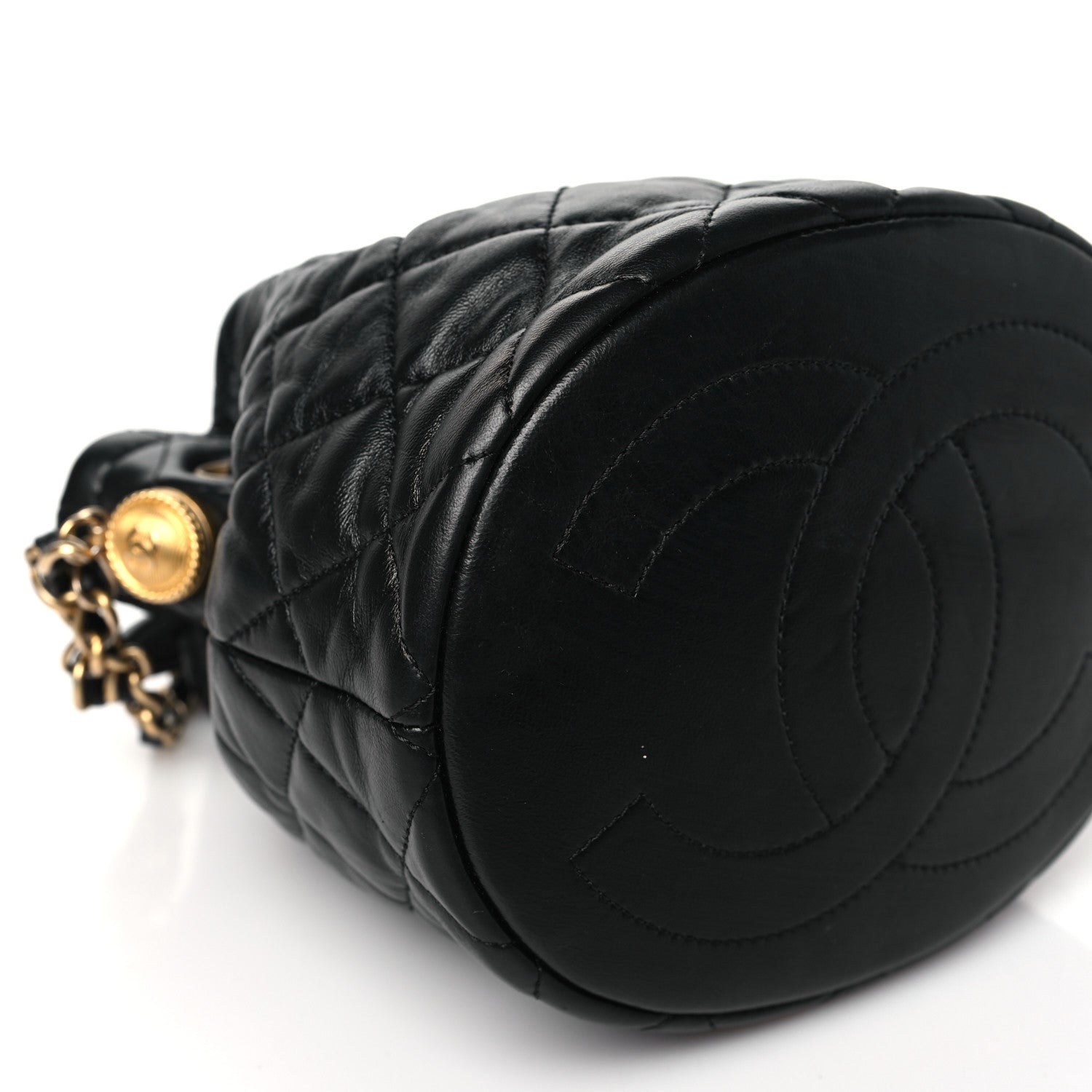 Chanel Lambskin Quilted Mini CC Drawstring Bucket Bag Black 9 of 10