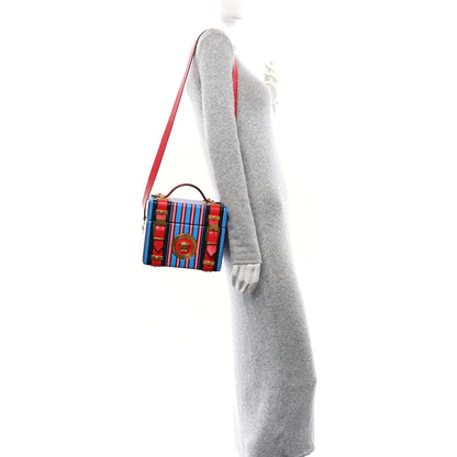 Versace Calfskin Medusa Vanity Stripe Train Case Blue Red Multicolor 2 of 9