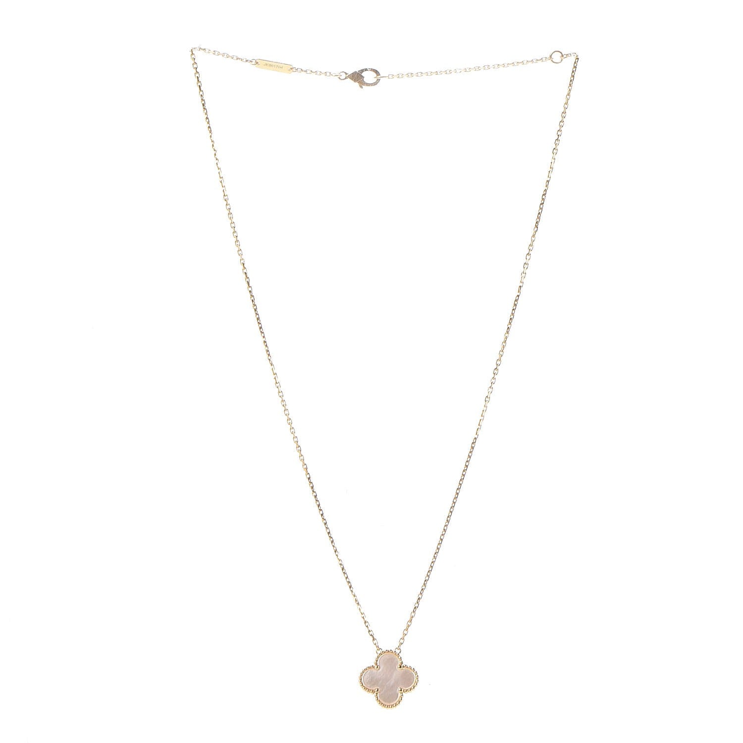 Van Cleef & Arpels 18K Yellow Gold Mother of Pearl Vintage Alhambra Pendant Necklace 3 of 7