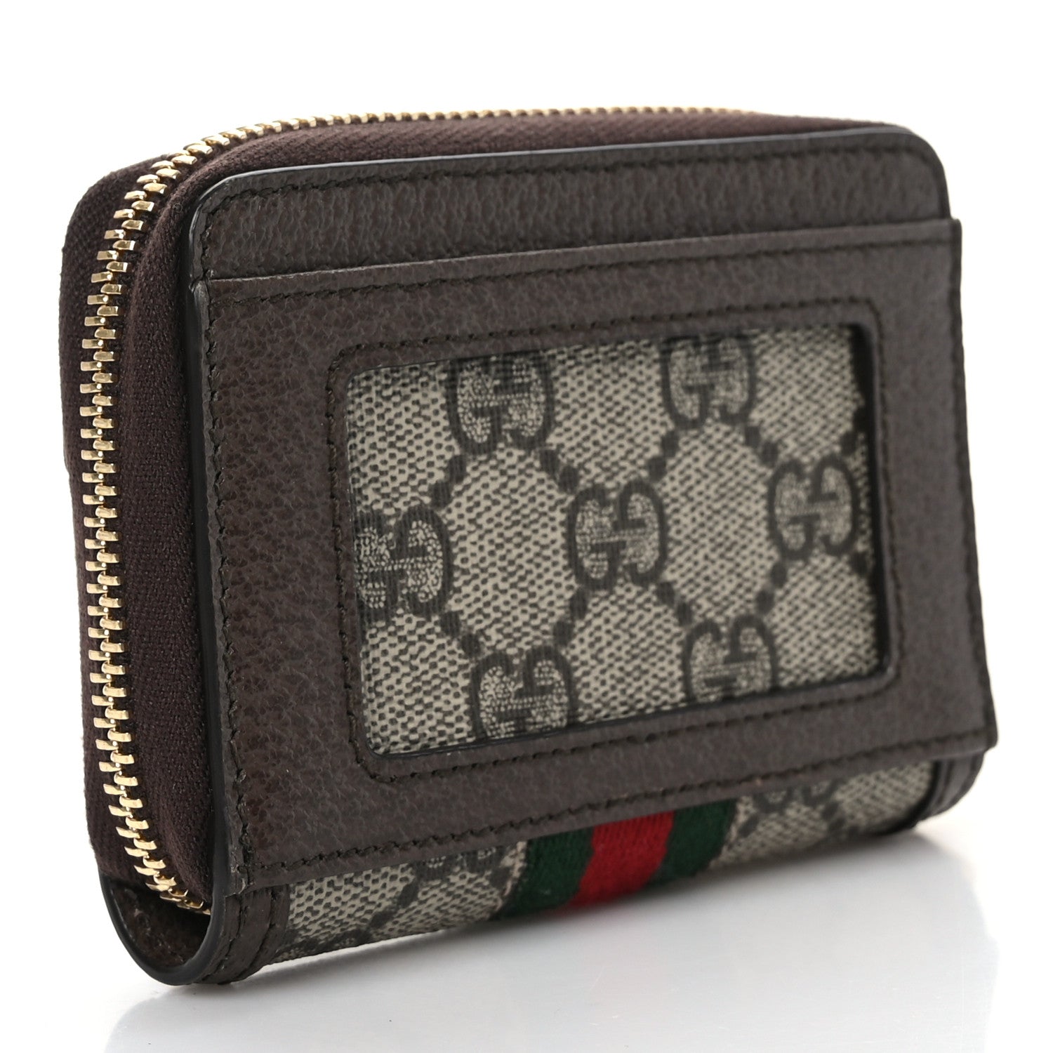 Gucci GG Supreme Monogram Textured Dollar Calfskin Web Ophidia Zip Around Card Case Wallet Beige Ebony New Acero 3 of 6