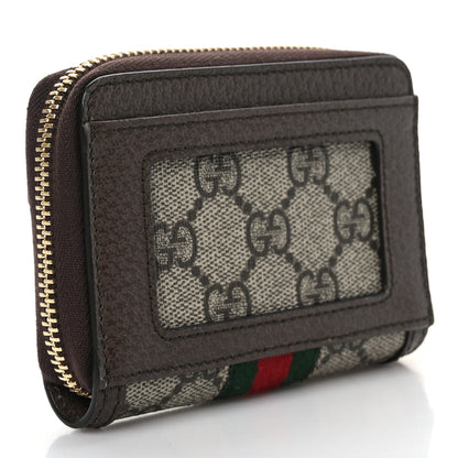 Gucci GG Supreme Monogram Textured Dollar Calfskin Web Ophidia Zip Around Card Case Wallet Beige Ebony New Acero 3 of 6