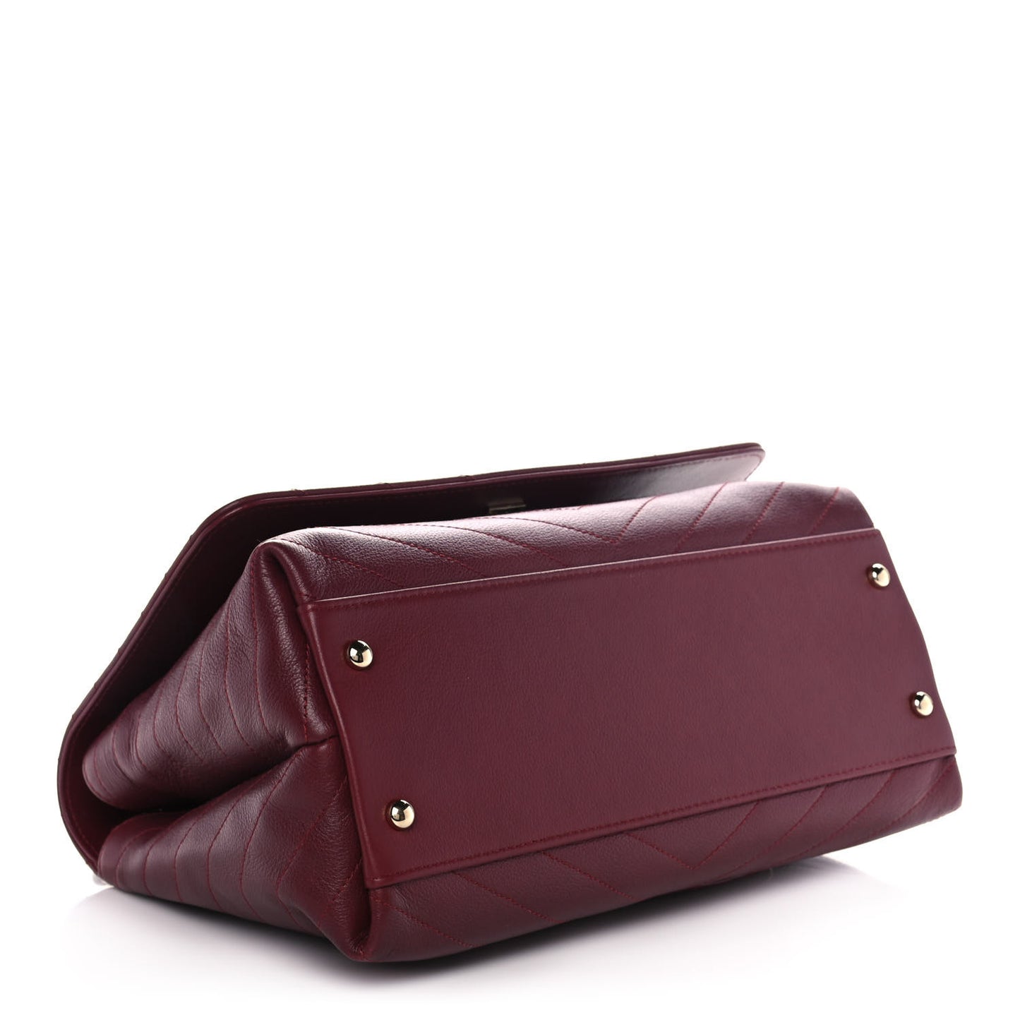 Grained Calfskin Stitched Chevron Medium Chic Top Handle Flap Red