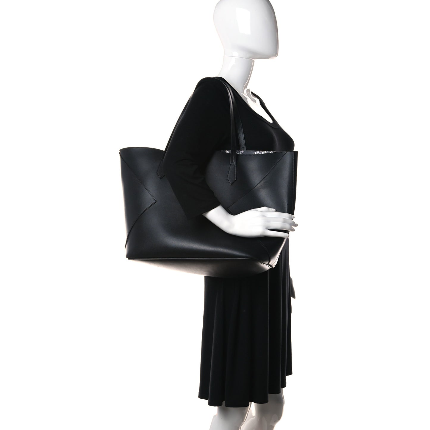Smooth Calfskin Wing Shopper Tote Black White