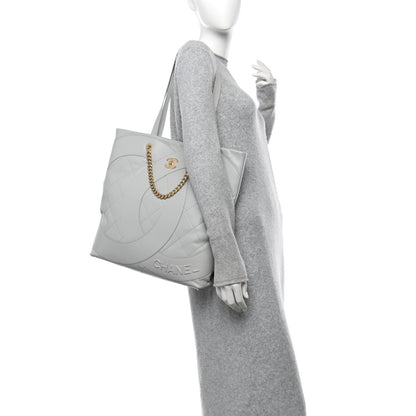 Chanel Calfskin Stitched CC Shopper Tote Light Grey 2 of 10